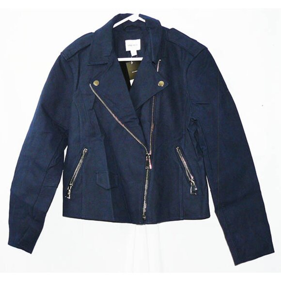Nine West Faux Suede Motorcycle style Jacket, Midnight Blue, sz L, New, MSRP $80 - Picture 1 of 1